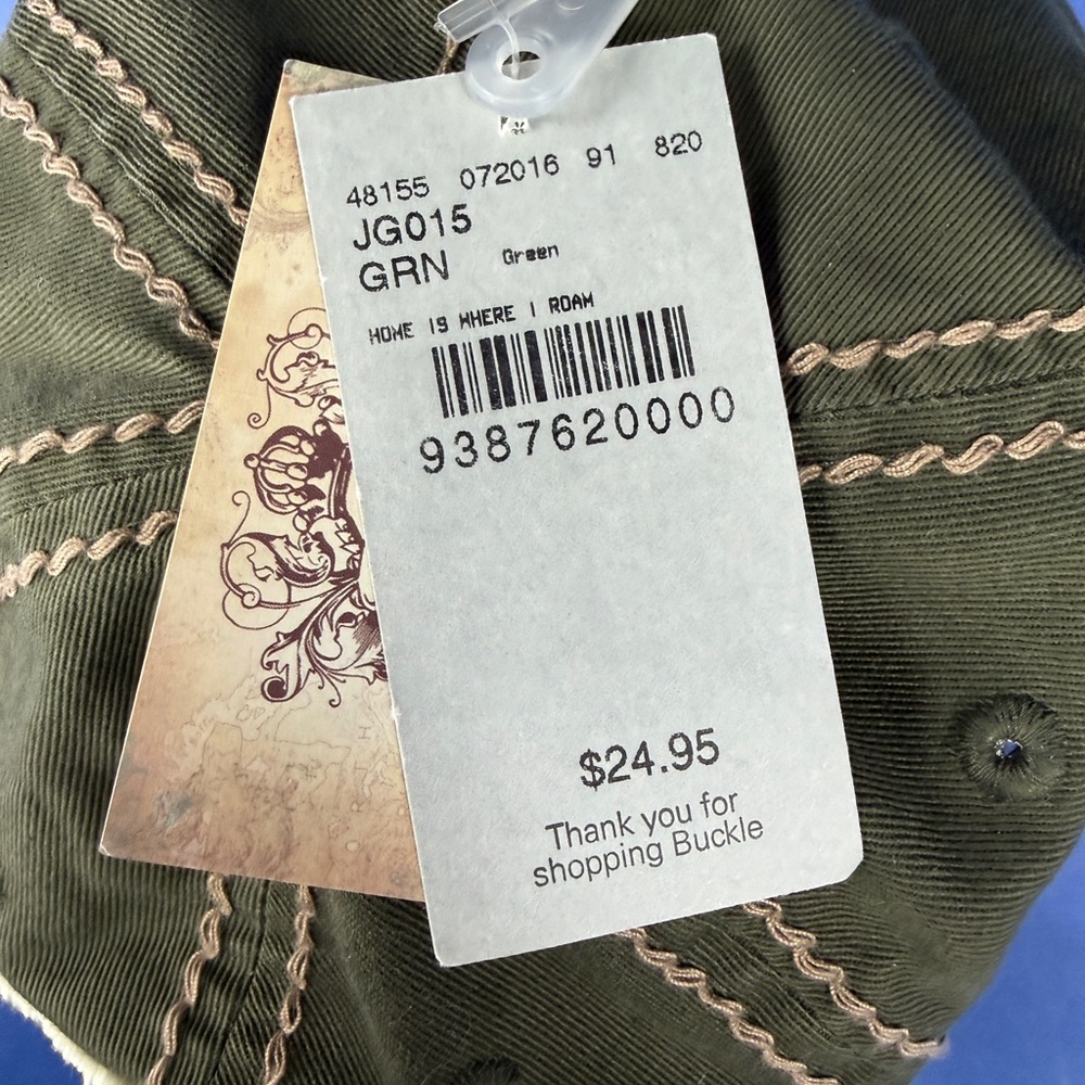 NWT Junk Gypsy Buckle Home Is Wherever I Roam Buffalo Distressed Hat Green JG015 - Picture 4 of 8